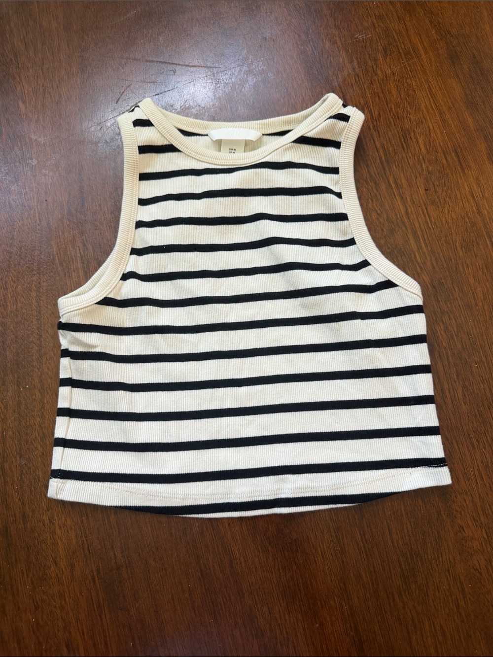H&M Striped Ribbed Cropped Tank - Cream & Black